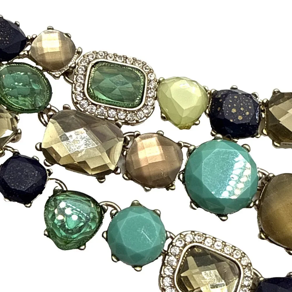 DANA BUCHMAN Teal Blue Beige Rhinestone Bib Necklace Multistrand 16